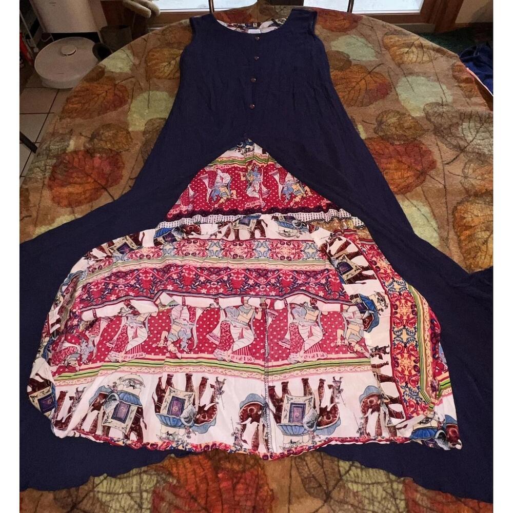 Neeru Kumar Navy Blue Handwoven Tank Midi Bohemian Dress S - Picture 6 of 11